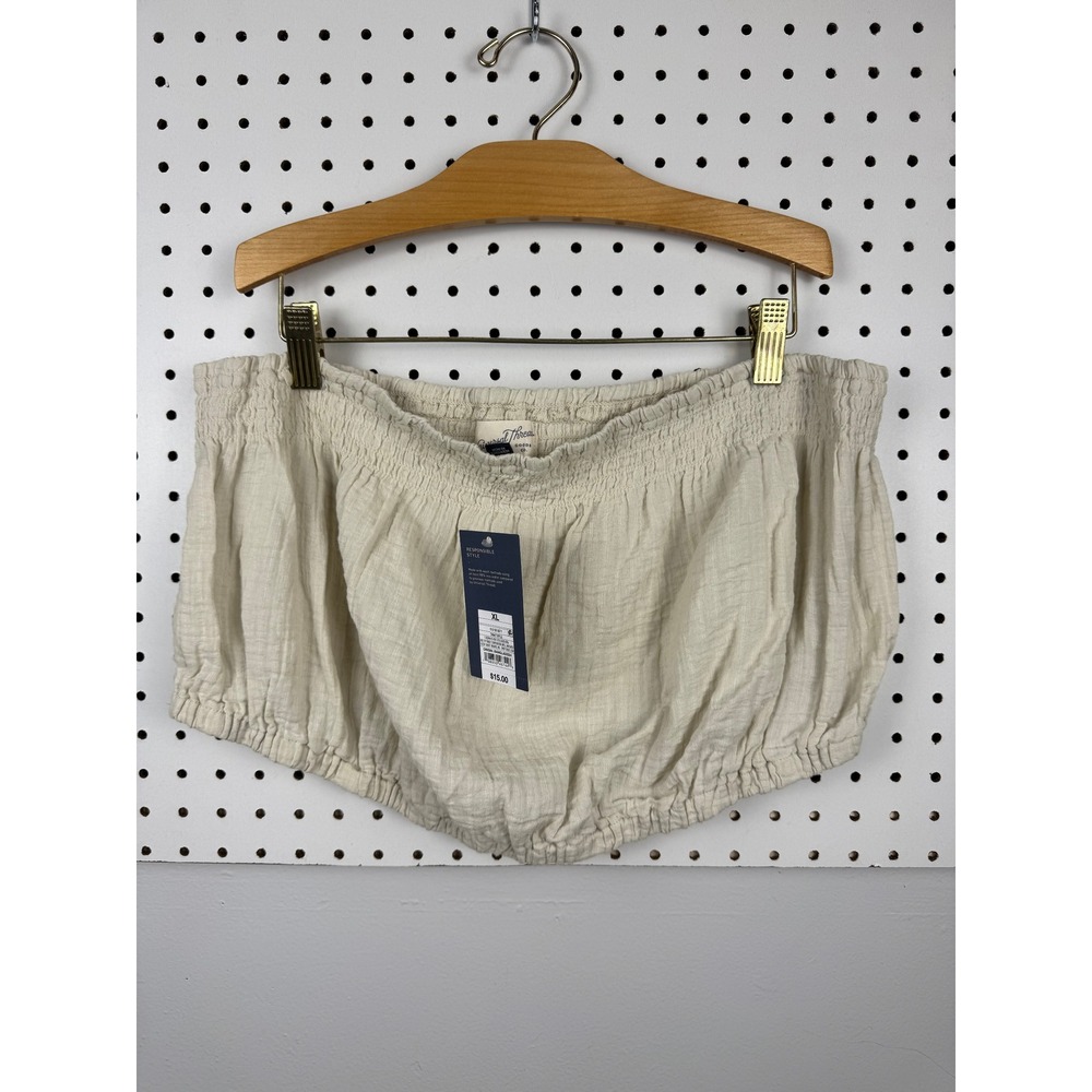 Universal Thread Tan Smocked Tube Top Cotton Gauze Strapless Crop XL NEW
